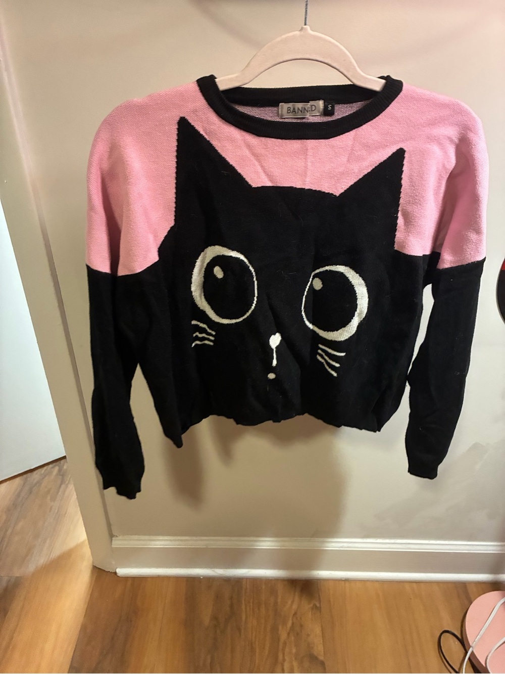 Pink & Black Cat Graphic Sweater - Women's Small
